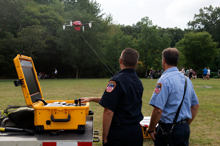 Michael Wall, left, a New York City firefighter, and Lt. John Deresto have been assigned to the department’s Command Tactical Unit, which deploys firefighters with cameras to try to get different perspectives of a fire. Credit Bryan Thomas for The New York Times