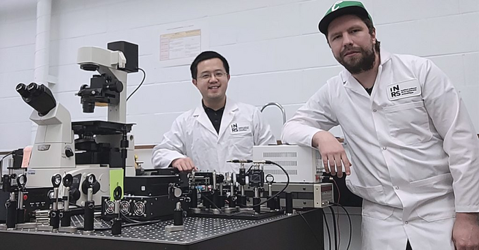 Professor Jinyang Liang and doctoral student Patrick Kilcullen are developing a new ultrahigh-speed single-pixel camera.